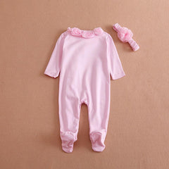 Newborn Baby Girls Cotton Long Sleeve Lace Flower Romper