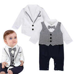 Baby Boy Suit Gentleman Tie Striped Long Sleeve 2 Pcs Sets