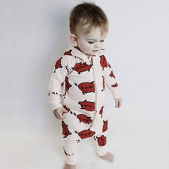 Baby Girl Hooded Chip Print Zip-up Jumpsuit Rompers