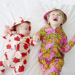 Baby Girl Hooded Chip Print Zip-up Jumpsuit Rompers