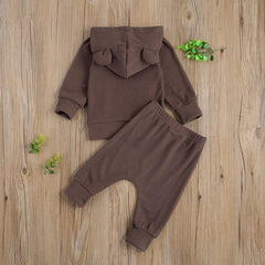 Baby Boy Solid Color Set Long Sleeve Drawstring Suits 2 Pcs