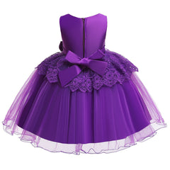 Kid Girl Princess Pearls Flower Lace Ball Gown Wedding Evening Dresses