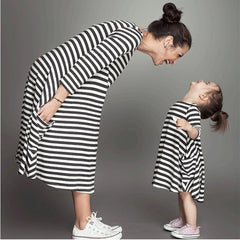 Family Matching Parent-child Black and White Stripe Casual Dress
