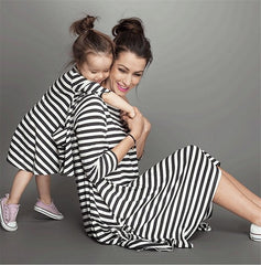 Family Matching Parent-child Black and White Stripe Casual Dress