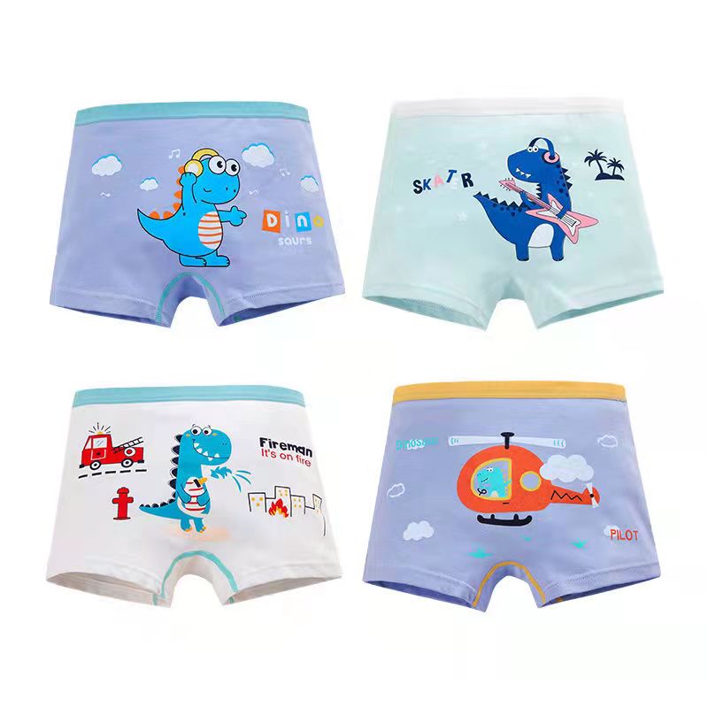 Kid Boy Cartoon Dinosaur Underwear Shorts Toddler Stripe Cotton 4 Pieces/Lot