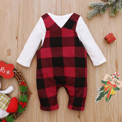 Baby Boy Girl White Long Sleeve Bow Tie Plaid 2 Pcs Set