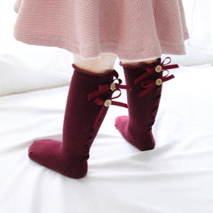 Toddler Girl Ruffle Stockings Cotton Bows Knee Socks
