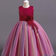 Kid Girl Sequin Rainbow Mesh Tutu Princess Sleeveless Party Dress