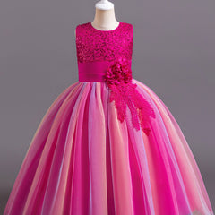 Kid Girl Sequin Rainbow Mesh Tutu Princess Sleeveless Party Dress