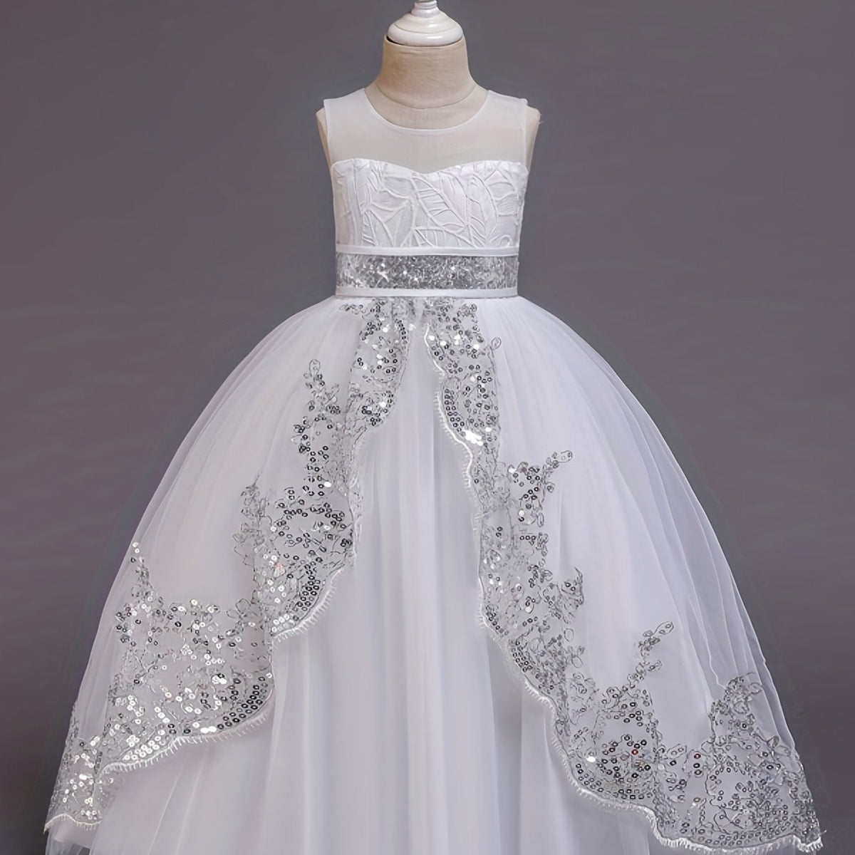 Kid Girl Gorgeous Sequin Sleeveless Party Performance Princess Dress