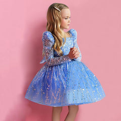 Kid Girl Puffy Shiny Sequined Party Princess Evening Dresses