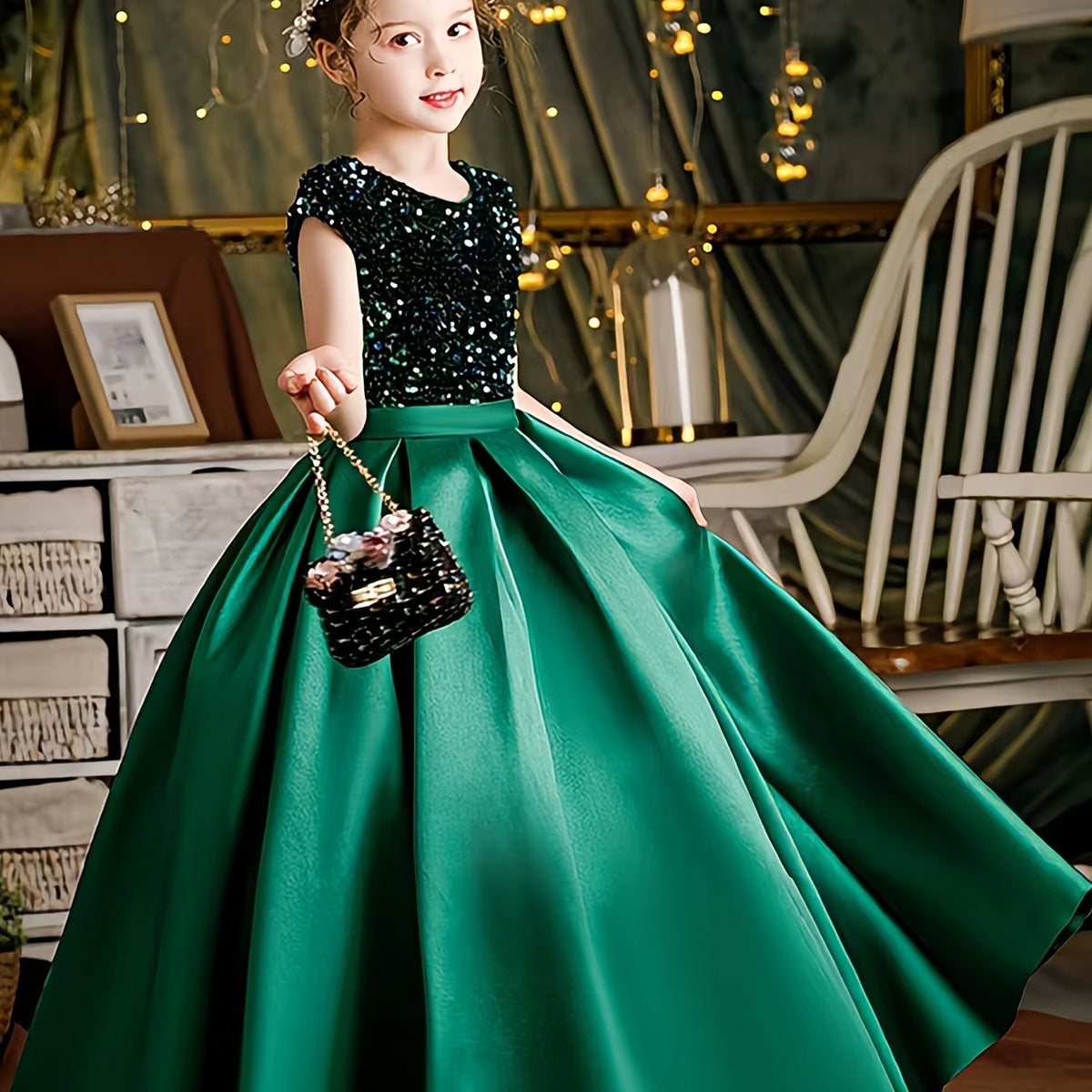 Kid Girl Sparkly Crew Neck Party Spring Summer Dresses