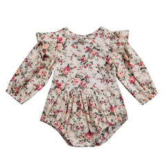 Baby Girl Floral Print Long Sleeve Vintage Ruffles Romper