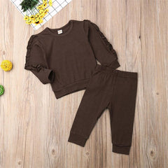 Baby Girl Solid Ruffle Long Sleeve Sets 2 Pcs Suits