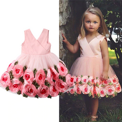 Baby Kid Girls Flower Rose Wedding Bridesmaid Dress 2-8T