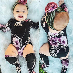 Baby Girl Long Sleeve Floral Romper Warm 2 Pcs Set