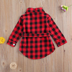 Toddler Baby Girl Long Sleeve Button Red Plaid Shirt