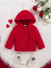 Baby Girl Cozy Heart Plush Jacket Warm Thick Button-Up Outerwear Coats
