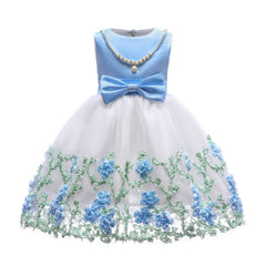 Kid Girl Mesh Gauze Bow Summer Gauze Flower Dresses