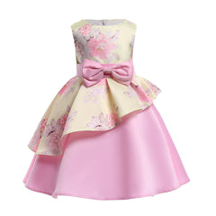 Kid Girl Printed Princess Pompous Gown Sleeveless Dresses