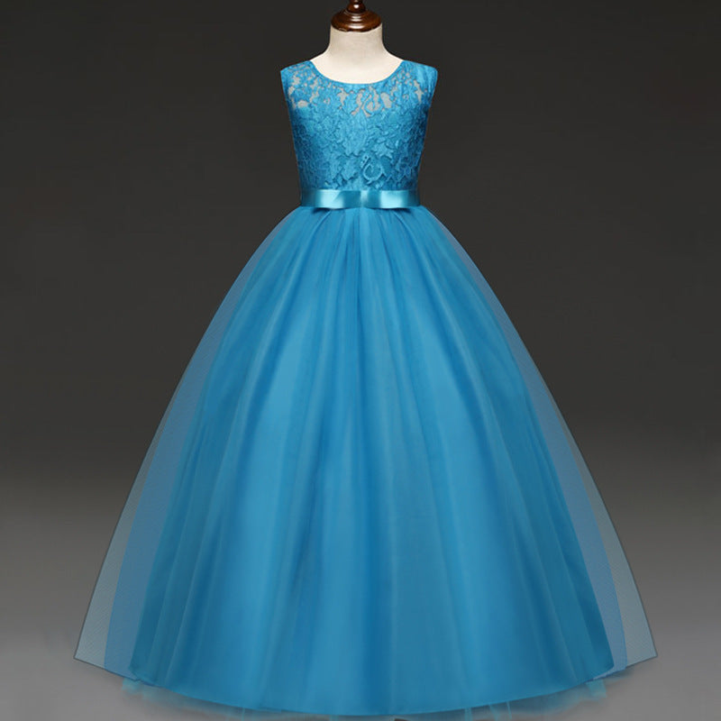 Kid Girl Princess Bow Lace Wedding Party Elegant Teenagers Bridesmaid Dresses