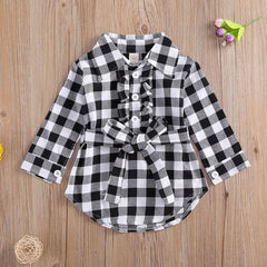 Toddler Baby Girl Long Sleeve Button Red Plaid Shirt