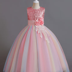 Kid Girl Sequin Rainbow Mesh Tutu Princess Sleeveless Party Dress