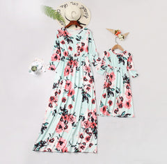 Family Matching Printed Mother and Daughter Flower Dress