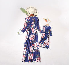 Family Matching Printed Mother and Daughter Flower Dress