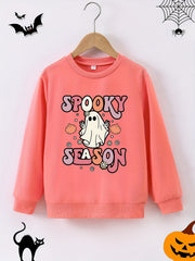 Kid Boy Girl Creative Spook Ghost and Pumpkins Cartoon Graphic Pullover