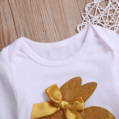 Baby Girls Easter Bunny Print Top Mesh Skirt Princess Crawlsuit 2 Pcs Set