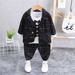 Autumn Kid Baby Boys Plaid Wedding Suits 3Pcs/Sets