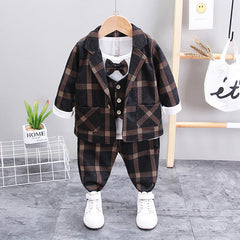 Autumn Kid Baby Boys Plaid Wedding Suits 3Pcs/Sets
