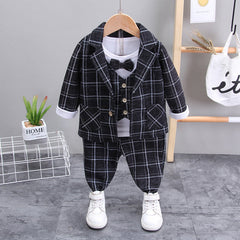 Autumn Kid Baby Boys Plaid Wedding Suits 3Pcs/Sets