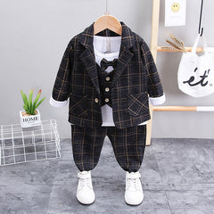 Autumn Kid Baby Boys Plaid Wedding Suits 3Pcs/Sets