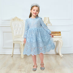 Girls Casual Autumn Floral Lace Mesh A-Line Birthday Party Dresses