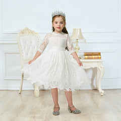 Girls Casual Autumn Floral Lace Mesh A-Line Birthday Party Dresses