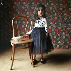 Girls Dress Polka Dots Winter Cotton Patchwork Mesh Dresses 2-8 Years