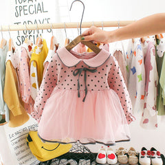 Girls Flower Dress Long Sleeve Lace Embroidery Mesh Dress 0-24 Months