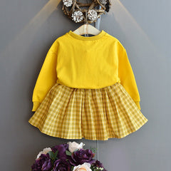Autumn Embroidered Long Sleeve Plaid Skirt Dress 2 Pcs Set 1-6 Y