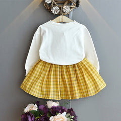 Autumn Embroidered Long Sleeve Plaid Skirt Dress 2 Pcs Set 1-6 Y