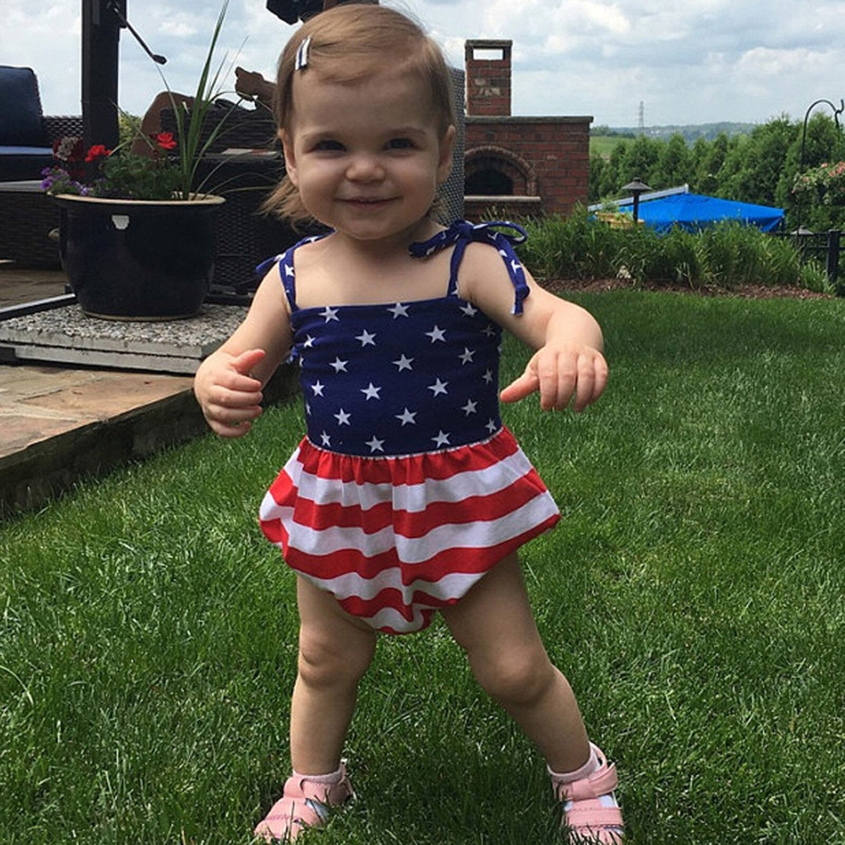 Baby Girl 4th of July Independence Day Bodysuit Sleeveless Rompers