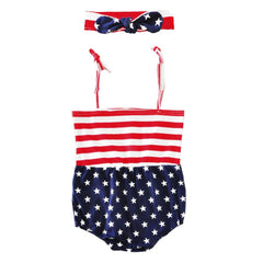 Baby Girl 4th of July Independence Day Bodysuit Sleeveless Rompers