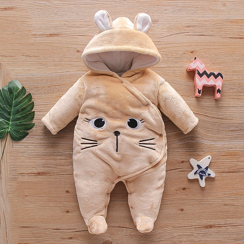 Baby Animal Fleece Hooded Jumpsuit