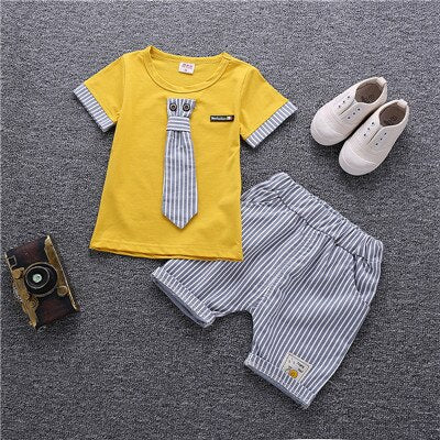 Baby Boy Tie Bow Summer Kids Cotton Cute Sets 2 Pcs