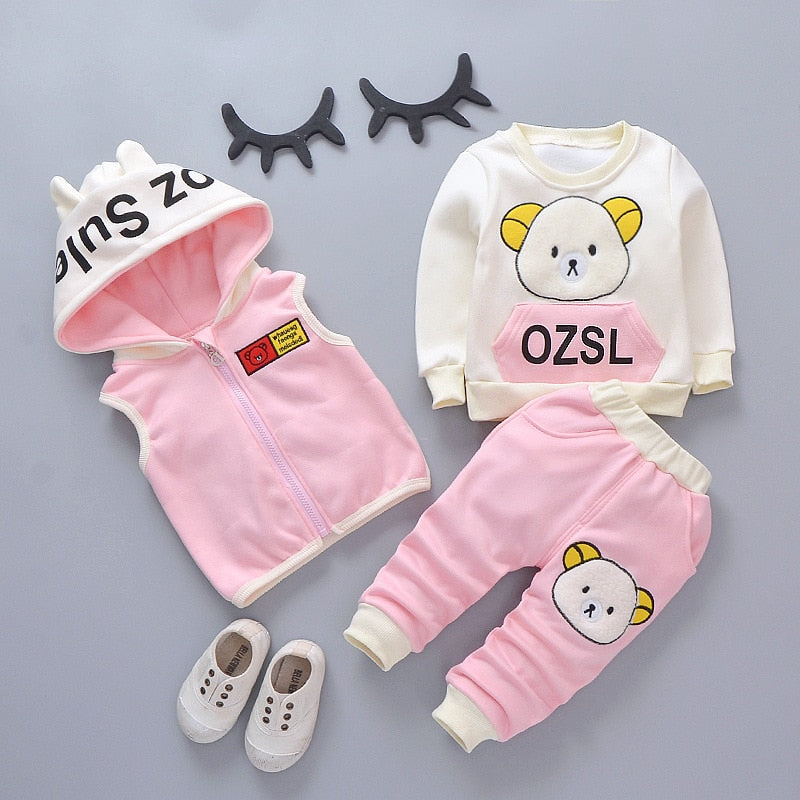 Toddler Kids Girl Warm Clothes Infant Tops+Bottoms+Vest 3Pcs Sports Suit