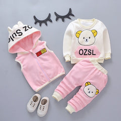 Toddler Kids Girl Warm Clothes Infant Tops+Bottoms+Vest 3Pcs Sports Suit