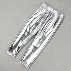 Baby Girls Leggings Metallic Gold Silver Punk Pants 2-10 Years