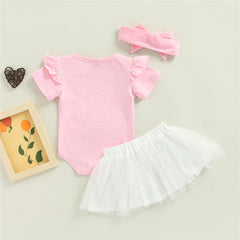 Baby Girl Easter Rabbit Bodysuit Bow Tulle Suits 3 Pcs Sets