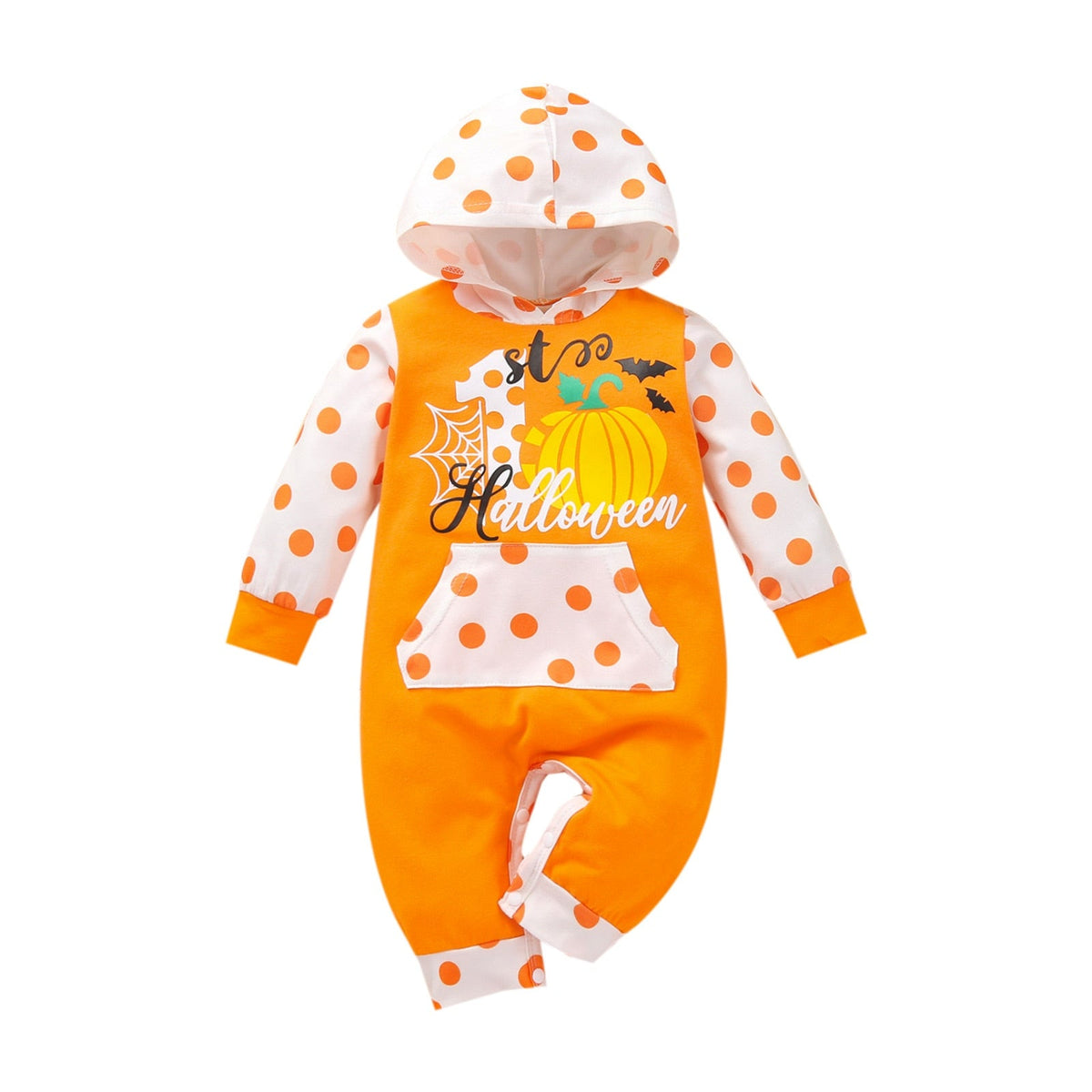 0-12M Baby Halloween Pumpkin Hooded Long Sleeves Romper